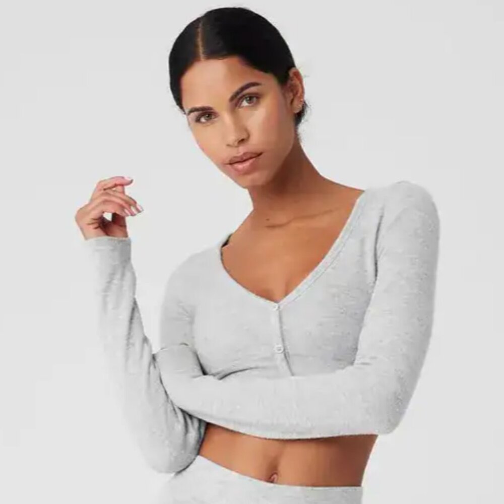 Alo Yoga |  Lux Cropped Me Time Cardigan Top - Athletic Heather Gray